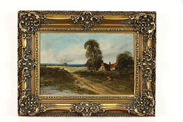 Thatched Farmhouse Cottage Antique Original English Oil Painting 26" #37886