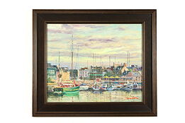 Paimpol Harbor Scene Original Oil Painting, 2011 Mark Forestier 23 1/2"  #37889