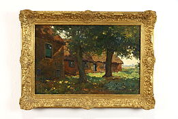 Thatched Cottage in Summer Original Antique Oil Painting, 30"  Weijns #37892