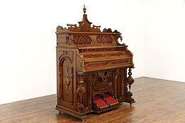 Victorian Renaissance Antique Walnut Rebuilt Reed Pump Organ, New England #37931