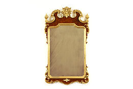 Georgian Federal Design Antique Walnut Burl & Gold Mirror, Ethan Allen #38609