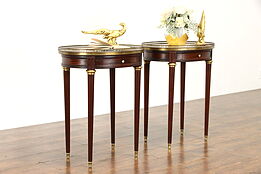 Pair Antique Louis XVI Side, End, Lamp Tables or Nightstands, Marble Tops #38132