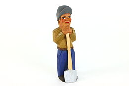 Vintage Hand Carved Wood, Farmer Figure with Shovel Sculpture #37433