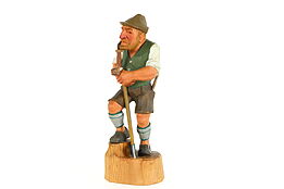 Swiss Woodcutter Figure, Axe & Pipe, Hand Carved Sculpture #37435