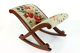 Victorian Antique Birch Gout Rocking Footstool, Needlepoint Upholstery #38295