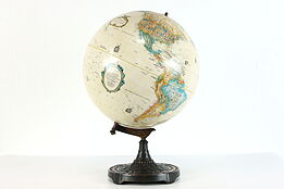 Library or Office Vintage World Globe, Iron Base, Replogle, 16" #38505