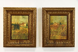 Pair of Prints of Tuscan House Paintings, Gold Frames 23" #38114