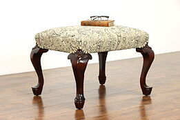 Georgian Style Antique Carved Footstool, Ottoman or Bench, New Upholstery #38294
