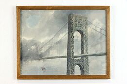 Stormy Bridge Original Watercolor Painting, Rupert Lovejoy, 21.5"  #37882