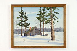 Cabin in Winter Original Vintage Watercolor Painting Rupert Lovejoy 21.5" #37902