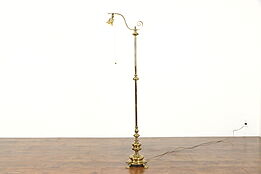 Solid Brass Antique Floor or Bridge Lamp, Frosted Glass Shade, Miller Co. #38509