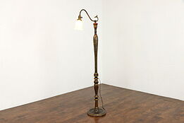 Floor Reading or Antique Bridge Lamp, Hand Painted, Adjustable Shade #37960