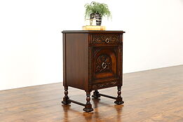 English Tudor Antique Carved Walnut End or Lamp Table, Nightstand #36119