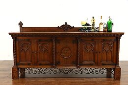 Gothic Carved Antique Oak Dutch Sideboard, Server, Buffet Bar, TV Console #38698