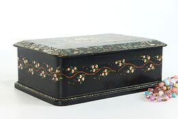 Victorian Antique Papier Mache & Pearl English Jewelry Box, Chest  #38908
