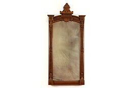 Victorian Eastlake Antique Walnut & Burl Hall Mirror, Smokey Glass #39227
