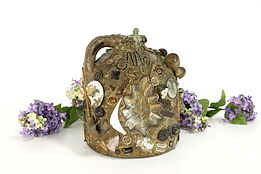 Folk Art Antique Memory, Forget Me Not, or Mourning Stoneware Jug #39247