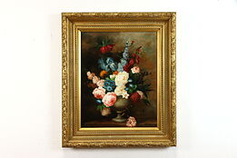 Still Life with Flowers Original Vintage Oil Painting, Steinez 35"  #38918