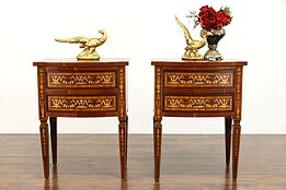 Pair of Antique Rose & Satinwood Marquetry Nightstands or End Tables #38993