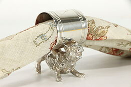 Victorian Antique Silverplate Dog Napkin Ring, Engraved M. B June 12 #39220