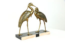 Art Deco Antique French Bronze Heron Bird Sculpture, Marble Base  #39280