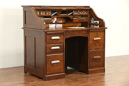 Oak 1900 Antique S Curve Roll Top Desk, Locking File Compartment