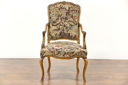 Carved Antique Scandinavian Chair, Needlepoint & Petit Point Upholstery