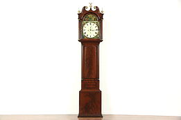 Georgian Grandfather Long Case Antique 1820 Clock, Painted Farm Scene, Scotland