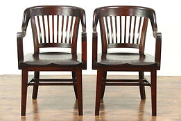 Pair Antique Mahogany 1910 Library or Office Chairs, Signed Milwaukee