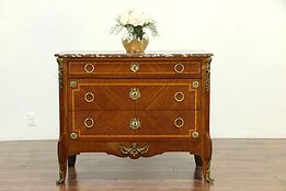 French Antique Inlaid Banded Linen Chest, Dresser or Commode, Marble Top #30178