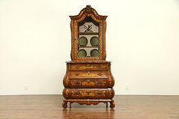 Dutch Antique Inlaid Marquetry Bombe China or Curio Cabinet #30717