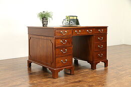 English 1930's Vintage Mahogany Library or Office Desk, Leather Top  #30895