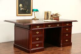 Executive or Library 6' 10" Traditional Desk, Signed Mahogany & Leather