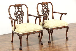 Pair Irish Chippendale Chairs, Carved  Eagle Heads