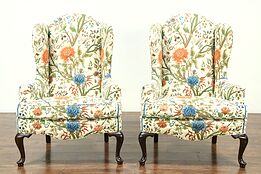 Pair of Traditional Vintage Wing Chairs, Quilted Upholstery