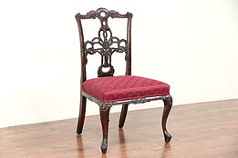Irish Chippendale Antique Carved Desk or Side Chair, New Upholstery #29751