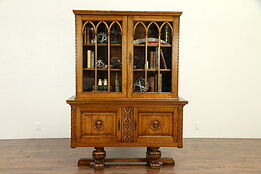 Renaissance Carved Oak Antique Scandinavian Bookcase or China Cabinet #31765
