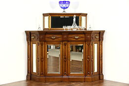 Corner Bar, 1875 Antique English Walnut Cabinet, Beveled Mirrors