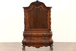 Dutch Baroque Antique Oak Child, Jewelry, or Collector Chest, Roll Door #29804