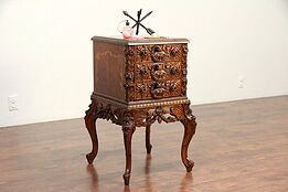 Italian Marquetry Vintage Carved Nightstand, Lamp Table or Small Chest #29848