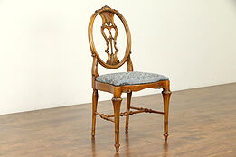 French Style Carved Antique Desk or Side Chair, New Upholstery #30972