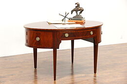 Partner Desk, Mahogany Vintage Oval Georgian Style, Signed Henredon
