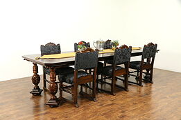 Renaissance Antique Carved Walnut Dining Set, 6 Chairs, 10' Table, Colby #31234