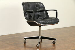 Knoll Midcentury Vintage Swivel Adjustable Leather & Chrome Desk Chair #31781