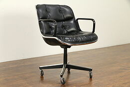 Knoll Midcentury Vintage Swivel Adjustable Leather Desk Chair, Black #31782