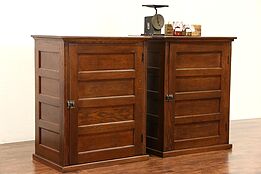 Pair Oak 1900 Antique Office or Library File Cabinets for Paper, Music or Wine