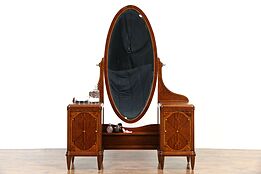 Vanity or Dressing Table & Mirror 1925 English Art Deco Rosewood Marquetry