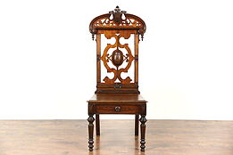 Victorian Antique 1860 Carved Walnut Hall Chair, Lift Seat