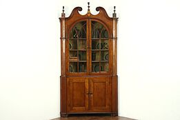 Empire Antique 1815 Inlaid Carved Cherry Corner Cupboard or Cabinet #28794
