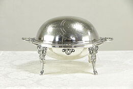Victorian Antique English Silverplate Serving Dome, Horse Arms, Signed #30079